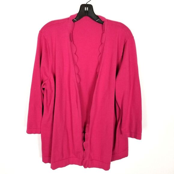 Talbots Women Plus Cotton Scallop Hem Cardigan Sz 3X Pink Open Front  Preppy - Picture 1 of 6